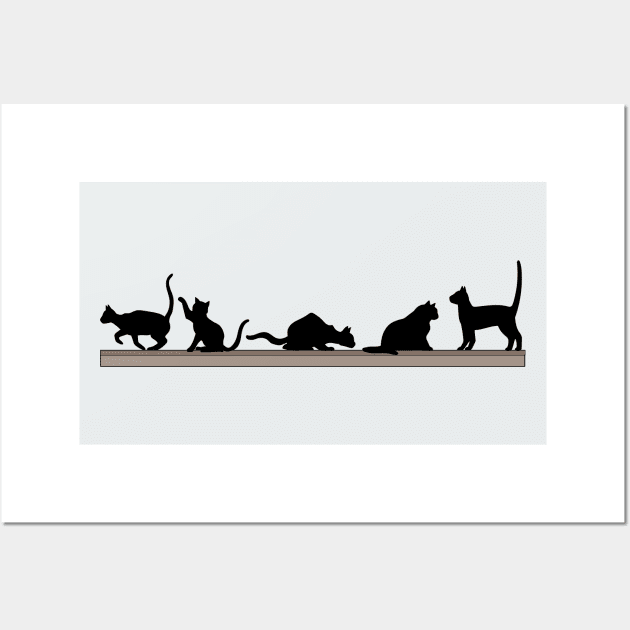 Playful Cats on a Shelf Wall Art by Alpenglow Workshop